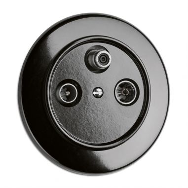 TOMADA TV FM SAT BAKELITE PRETO 