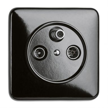 TOMADA TV FM SAT BAKELITE PRETO QUAD