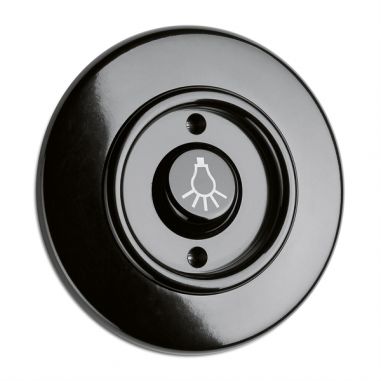 BOTAO PRESSAO C/ SIMBOLO LAMPADA BAKELITE PRETO