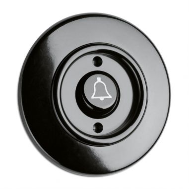 BOTAO PRESSAO C/ SIMBOLO CAMPAINHA BAKELITE PRETO