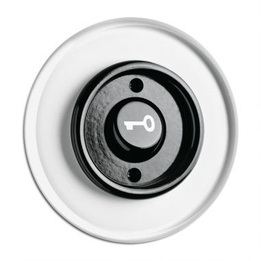 BOTAO PRESSAO C/ SIMBOLO CHAVE VIDRO BAKELITE CENTRO PRETO