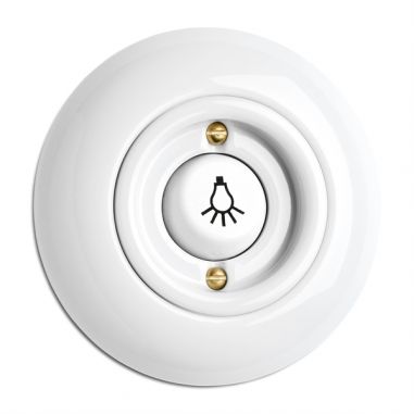 BOTAO PRESSAO C/ SIMBOLO LÂMPADA PORCELANA BRANCO