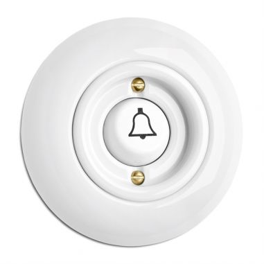 BOTÃO PRESSÃO C/ SIMBOLO CAMPAINHA PORCELANA BRANCO